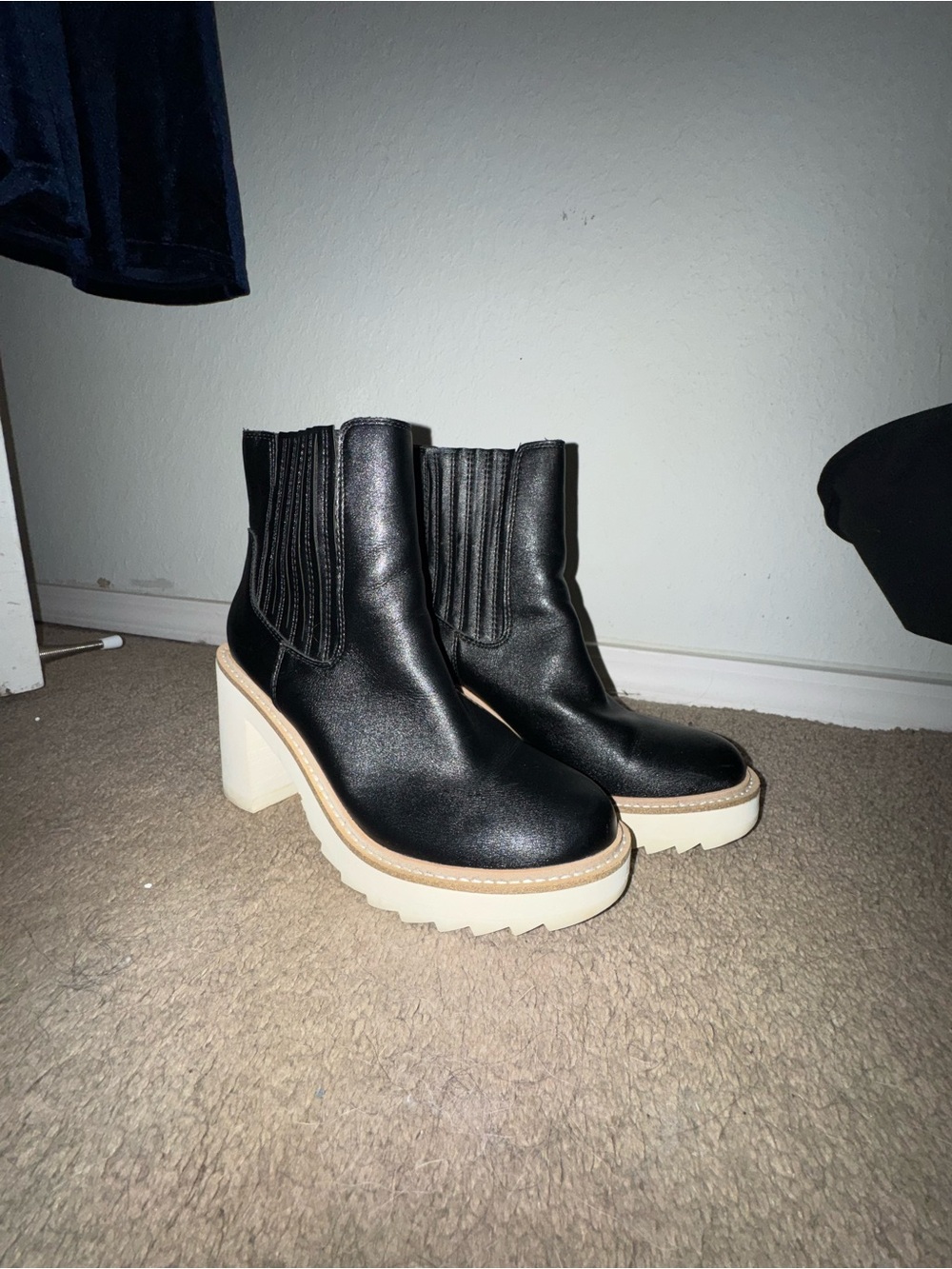 Black Chelsea Platform Ankle Boots with Cream Lug Sole